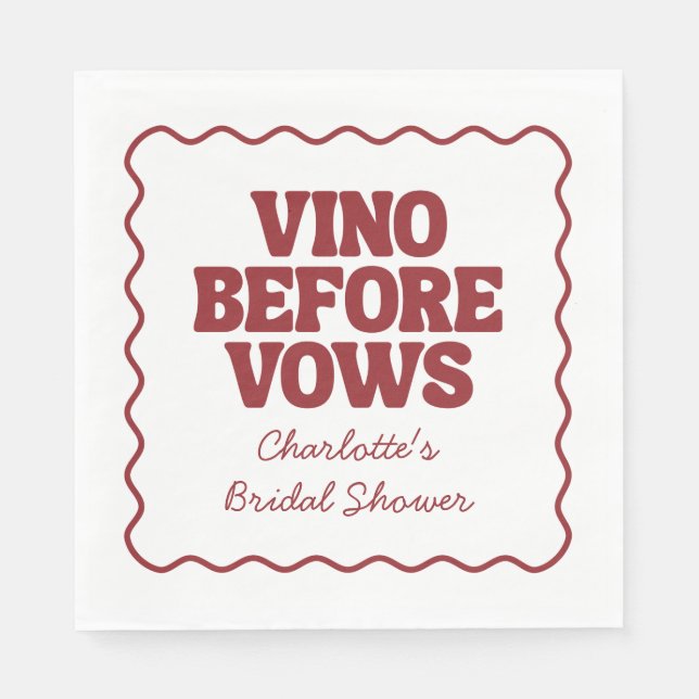 Whimsical Vino Before Vows Burgundy Bridal Shower Napkins (Front)