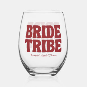 Whimsical Vino Before Vows Burgundy Bridal Shower Stemless Wine Glass