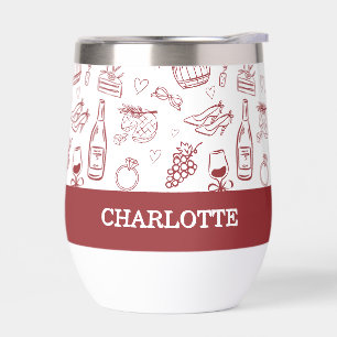 Whimsical Vino Before Vows Burgundy Bridal Shower Thermal Wine Tumbler