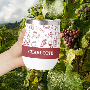 Whimsical Vino Before Vows Burgundy Bridal Shower Thermal Wine Tumbler