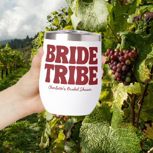 Whimsical Vino Before Vows Burgundy Bridal Shower Thermal Wine Tumbler