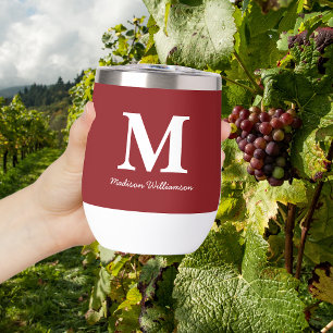 Whimsical Vino Before Vows Burgundy Bridal Shower Thermal Wine Tumbler