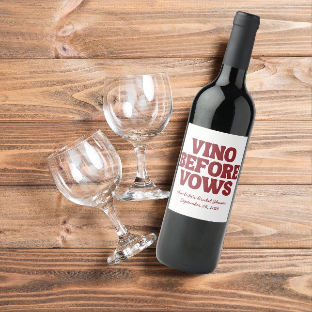Whimsical Vino Before Vows Burgundy Bridal Shower Wine Label (Creator Uploaded)