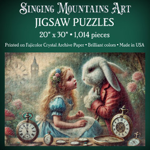 Whimsical Vintage Alice & White Rabbit Wonderland Jigsaw Puzzle