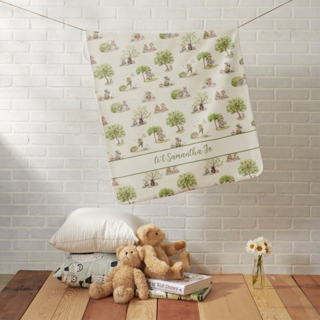 Whimsical Vintage Animals Picnic Baby Blanket (In Situ)