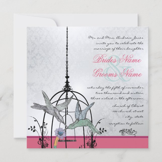 Whimsical Vintage Bird Cage Wedding Invitations (Front)
