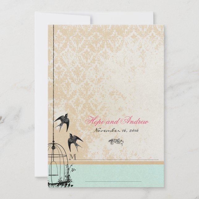 Whimsical Vintage Bird Cage Wedding Invitations (Front)