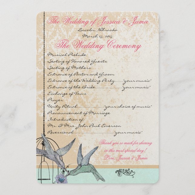 Whimsical Vintage Bird Cage Wedding Program (Front)