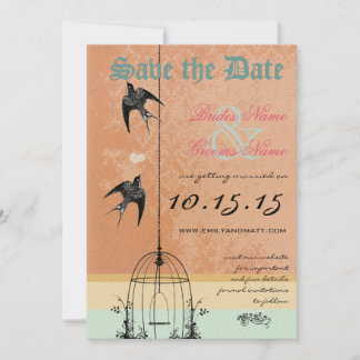 Whimsical Vintage Bird Cage Wedding Save the Date Invitation