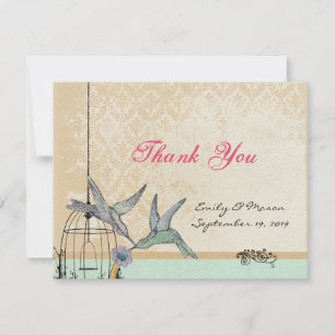 Whimsical Vintage Bird Cage Wedding Thank You Card