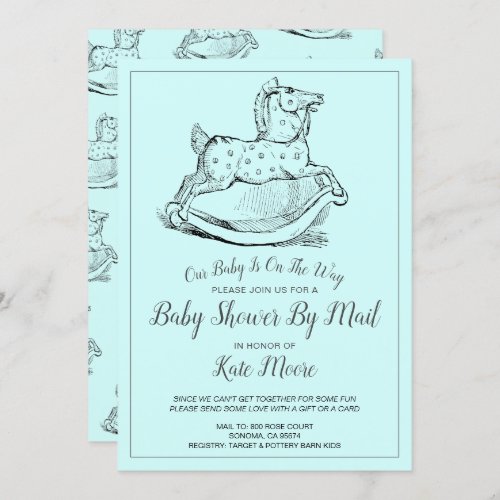 Whimsical Vintage Blue Boy Baby Shower By Mail Invitation