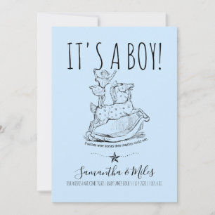 Whimsical Vintage Boy Birth Announcement Blue