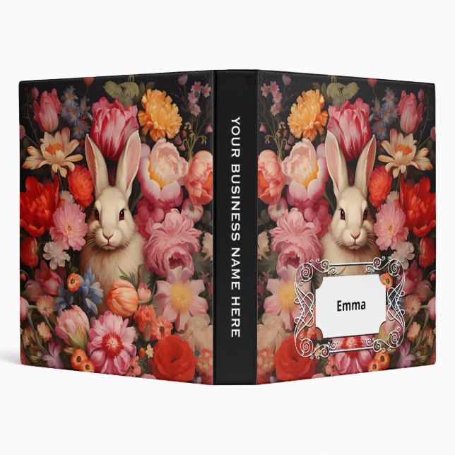 Whimsical Vintage Bunny Spring Blooms 3 Ring Binder (Background)