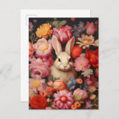 Whimsical Vintage Bunny Spring Blooms Announcement Postcard (Front/Back)