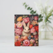 Whimsical Vintage Bunny Spring Blooms Announcement Postcard (Standing Front)