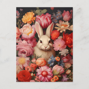 Whimsical Vintage Bunny Spring Blooms Holiday Postcard