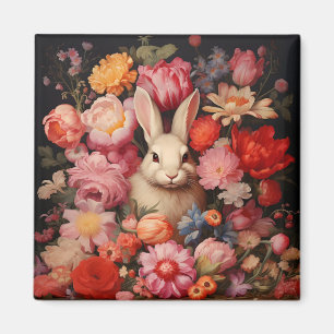 Whimsical Vintage Bunny Spring Blooms Magnet
