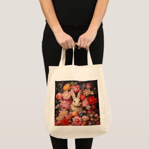 Whimsical Vintage Bunny Spring Blooms Tote Bag