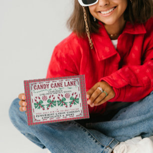 Whimsical Vintage Candy Cane Holiday Card