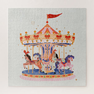 Whimsical Vintage Carousel Watercolor Jigsaw Puzzle