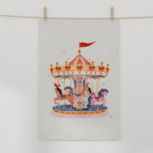 Whimsical Vintage Carousel Watercolor Poster