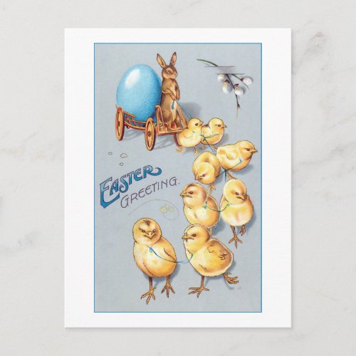 Whimsical Vintage Chicks and Easter Bunny Postcard
