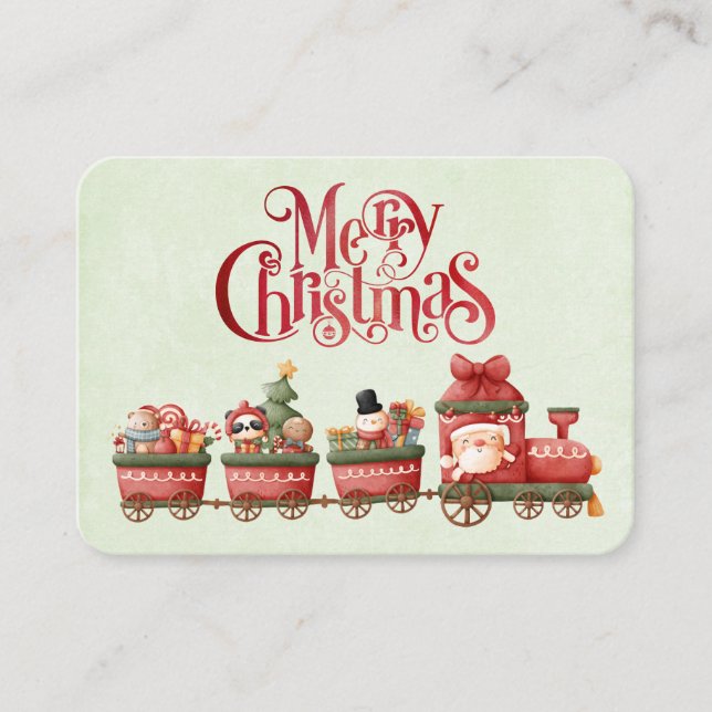 Whimsical Vintage Christmas Train with Toys Business Card (Front)