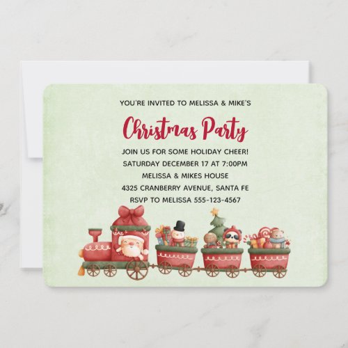 Whimsical Vintage Christmas Train with Toys Invitation