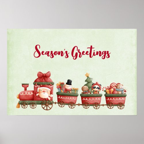 Whimsical Vintage Christmas Train with Toys Poster