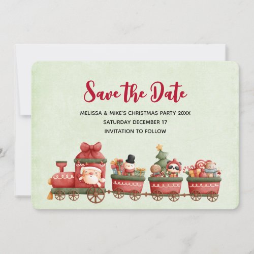 Whimsical Vintage Christmas Train with Toys Save The Date