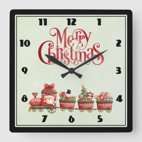 Whimsical Vintage Christmas Train with Toys Square Wall Clock