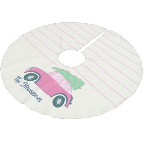 Whimsical Vintage Christmas Tree Car Personalized Brushed Polyester Tree Skirt