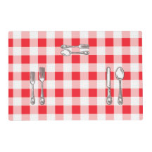 Whimsical Vintage Cutlery Red Check Laminated