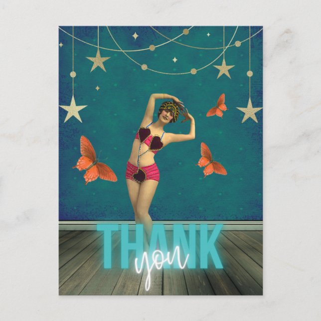Whimsical Vintage Dancer Altered Art Thank You   Postcard (Front)