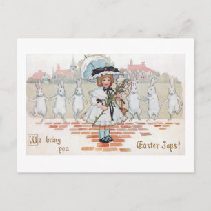 Whimsical Vintage Dancing Easter Bunnies and Child Postcard