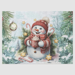 Whimsical Vintage Decoupage Christmas Snowman Tissue Paper