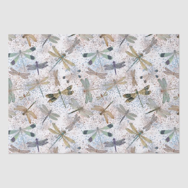 Whimsical Vintage Dragonflies Faux Glitter Pattern Tissue Paper (Front)