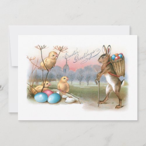 Whimsical Vintage Easter Bunny Chicks and Eggs Holiday Card