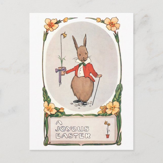 Whimsical Vintage Easter Bunny Postcard (Front)