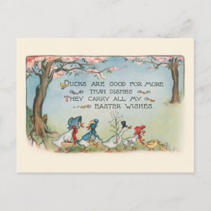 Whimsical Vintage Easter Duck Family Postcard