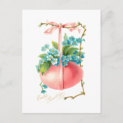 Whimsical Vintage Easter Egg Ribbon and Flowers Postcard