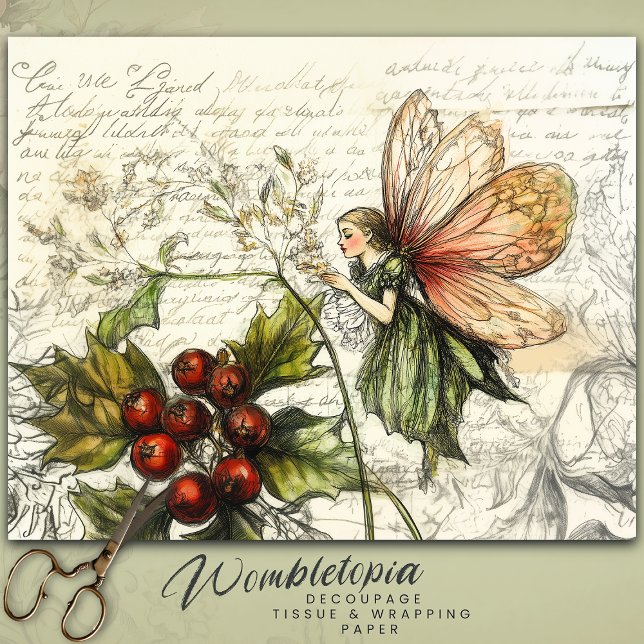 Whimsical Vintage Fairy Botanical Berry Sketche Tissue Paper (Creator Uploaded)