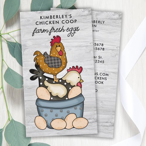 Whimsical Vintage Farm Fresh Eggs Chicken QR Code Business Card