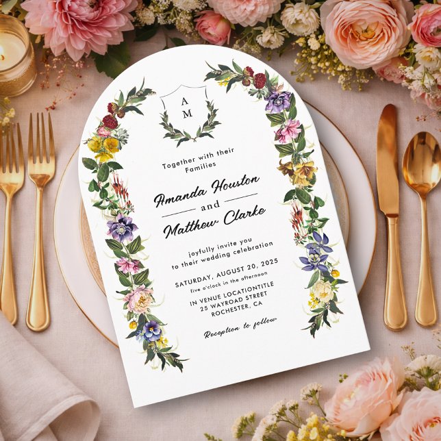 Whimsical Vintage Floral monogram wedding arch Invitation (Creator Uploaded)