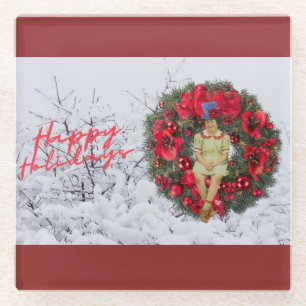 Whimsical Vintage Girl Christmas Holiday Glass Coaster