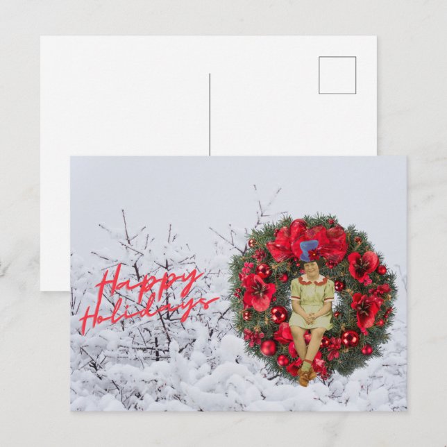Whimsical Vintage Girl Christmas Holiday  Postcard (Front/Back)