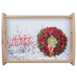 Whimsical Vintage Girl Christmas Holiday Serving Tray