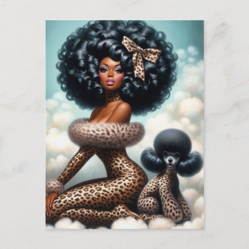 Whimsical Vintage Glamour Afro Pin_Up Leopard  Postcard