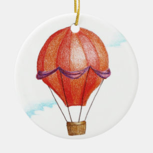 Whimsical Vintage Hot Air Balloon Ceramic Ornament