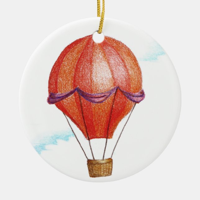 Whimsical Vintage Hot Air Balloon Ceramic Ornament (Front)